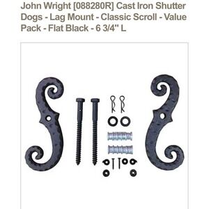 John Wright [088280R] Cast Iron Shutter Dogs Lag Mount Classic Scroll 6 3/4" L